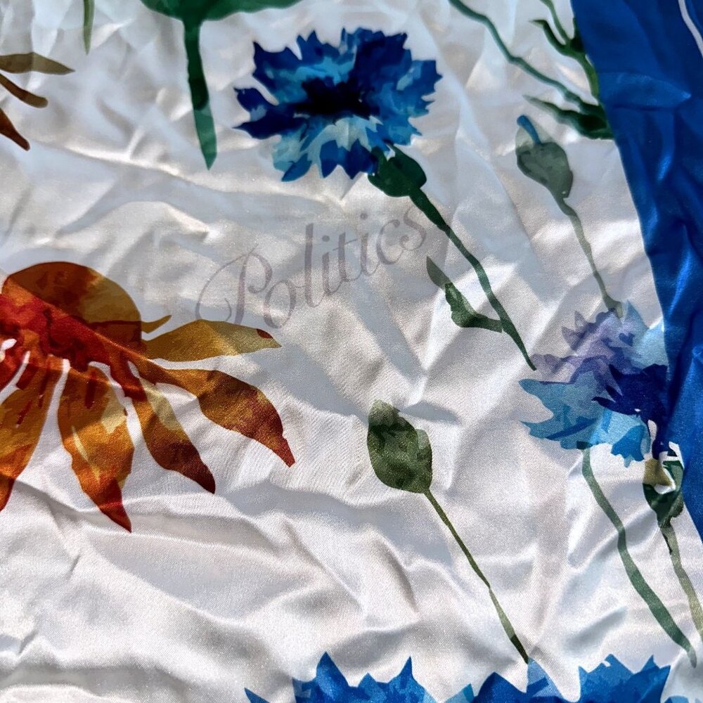 NWOT Politics White Blue Multi Floral Print Silk Blend Scarf Women's - Picture 6 of 8